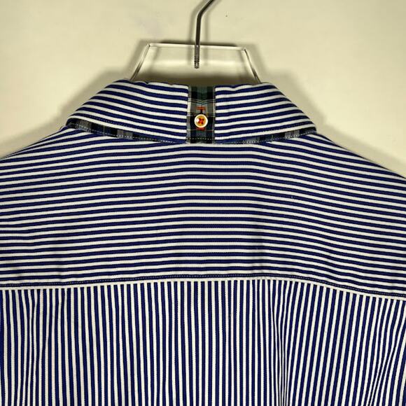 Robert Graham X Men's Button Up Shirt 2XL White Blue Stripe Flip Cuff Tartan - Picture 8 of 10